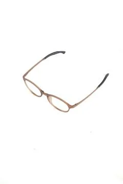 Isolation glasses on white background. round eyeglass frames with doff brown  Stock Photos