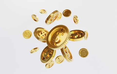 Isolation of US dollar golden coins flying on white background for investme.. Stock Illustration
