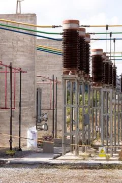 Isolators in high voltage installation Stock Photos