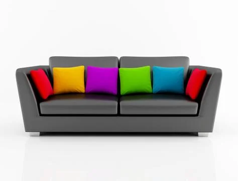 Isolted black couch with colored pillow Stock Illustration