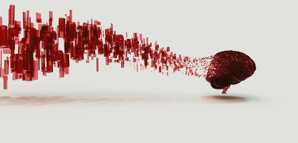 Isolving brain floating data red 3d render of red digital brain disolving ... Stock Photos