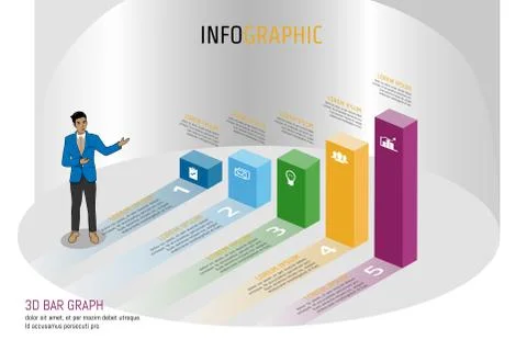 Isomatic bar graph style Infographic template design for business presentation Illustrazione stock