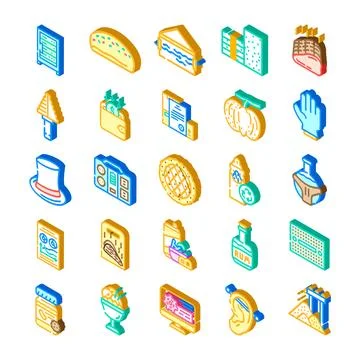 Isomeric collection of flat vector icon objects Stock Illustration