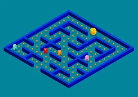 Isomeric Game concept with ghosts. 스톡 일러스트