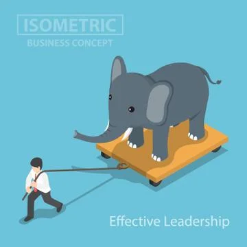 Isometic businessman pull elephant that standing on cart Stock Illustration
