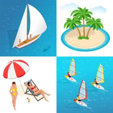 Isometric 2x2 design concept Summer holiday Stock Illustration