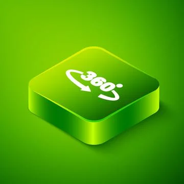 Isometric 360 degree view icon isolated on green background. Virtual reality. Stock Illustration
