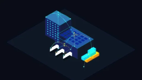 Isometric 3d animation loop featuring server rack and data transfer Stock Footage 346544431
