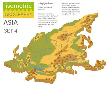 Isometric 3d Asia physical map constructor elements isolated on white. Build  Stock Illustration