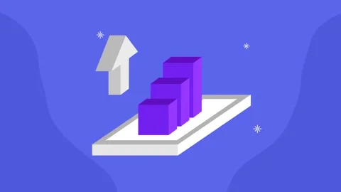 Isometric 3d bar chart growth on mobile screen with rising arrow animation .. Stock Footage 333306812