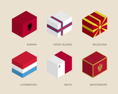 Isometric 3d boxes with flags of countries in Europe Stock Illustration