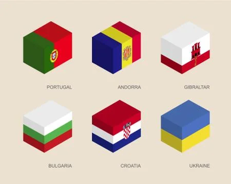 Isometric 3d boxes with flags of European countries Stock Illustration