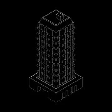 Isometric 3D building outline model. Stockillustratie