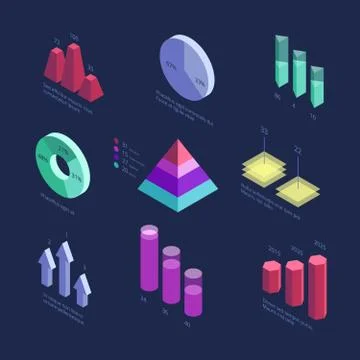 Isometric 3d business statistics data charts, percentage diagram, financial Illustrazione stock