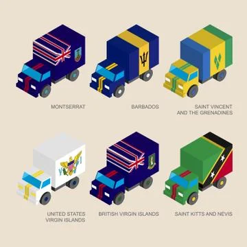 Isometric 3d cargo trucks with Stock Illustration