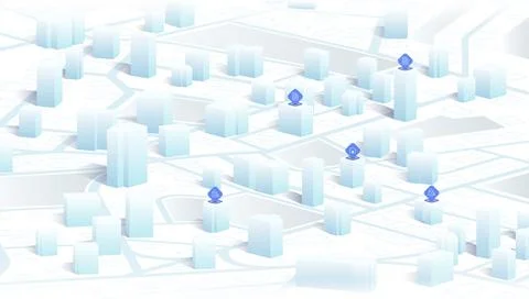 Isometric 3D city map with real estate and building location pins. Office Stock Illustration