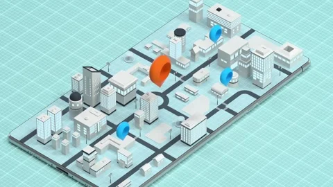 Isometric 3d city map on smartphone screen with navigation pointers and urb.. Stock Footage 332148798