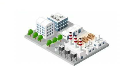 Isometric 3D city module industrial urban factory animation 스톡 동영상 165618866