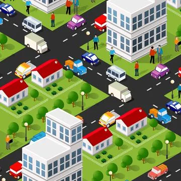 Isometric 3D cityscape view of the top of the house Illustrazione stock