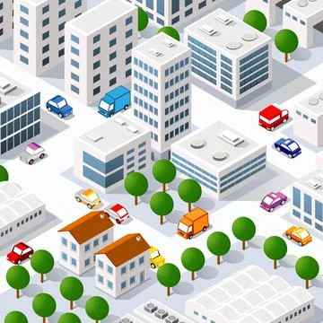 Isometric 3D cityscape view of the top of the house Stock Illustration