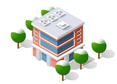 Isometric 3D cityscape view of the top of the house Illustrazione stock