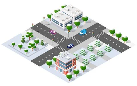 Isometric 3D cityscape view of the top of the house Illustrazione stock