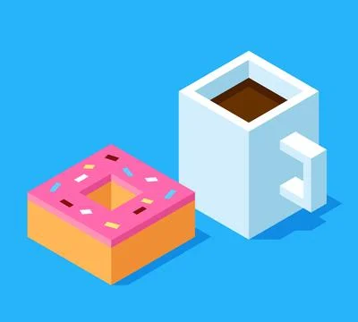 Isometric 3d coffee and donut Stock Illustration