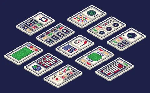 Isometric 3d control panel of the spaceship Illustrazione stock