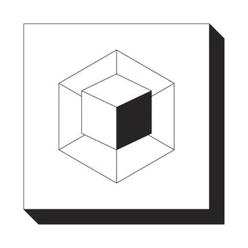 Isometric 3D cube in framed display 2D line object Stock Illustration