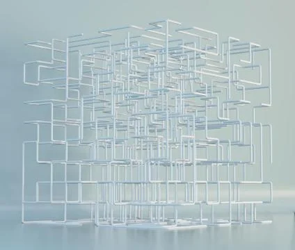 Isometric 3D cubical shape. Maze boxes background. 3d rendering Illustrazione stock
