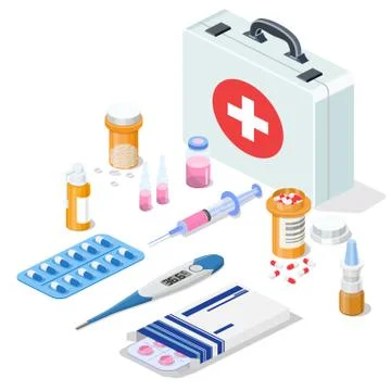 Isometric 3D first aid kit. Stock-Illustration