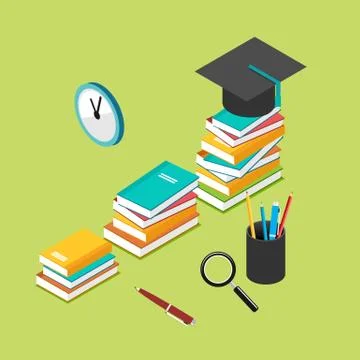 Isometric 3d flat design of education grade concept. Stack of book. 스톡 일러스트