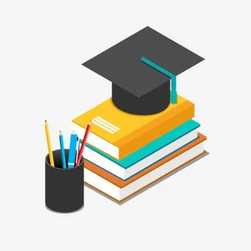 Isometric 3d flat design of education concept. Stack of book. 스톡 일러스트