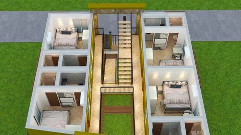 Isometric 3D Floor Plan of a Modern Apartment Complex Stock Illustration