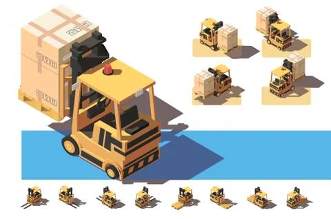 Isometric 3d forkit with transportation of a box with things. Stock Illustration