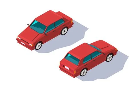 Isometric 3d four-seater red classic sedan car for family. Stock Illustration