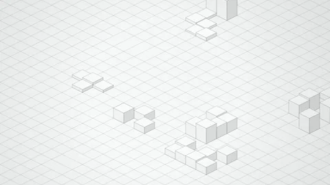 Isometric 3D grid cubes extruding algorithm seamless loop background Видео 347205060
