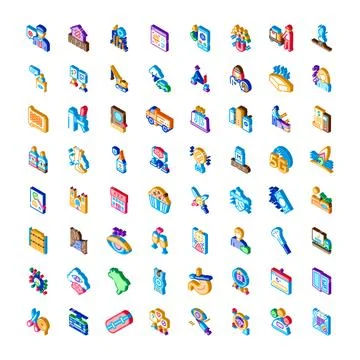 Isometric 3d icon collection representing various concepts Stock Illustration