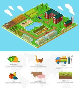 Isometric 3d Icon Flat Farm Agriculture Stock Illustration