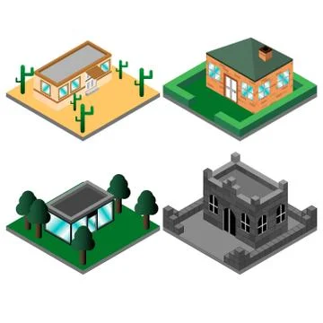Isometric 3D icon house home. Residence building landscape three-dimensional  Stock Illustration