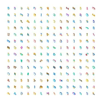 Isometric 3d icon set for business technology web Stock Illustration