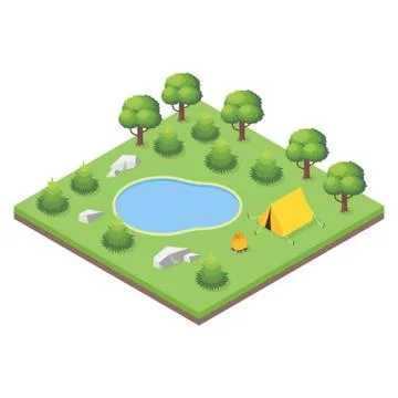 Isometric 3d illustration of forest camp. Stock Illustration