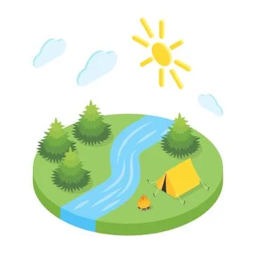 Isometric 3d illustration of forest camp. Stock Illustration