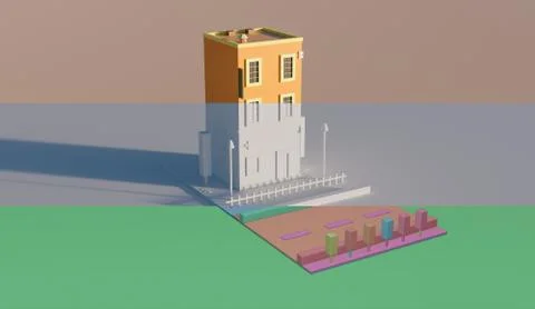 Isometric 3D illustration module block of modern flat with a street. 3D rende Stock Illustration