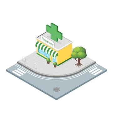 Isometric 3d illustration of pharmacy. Stock Illustration