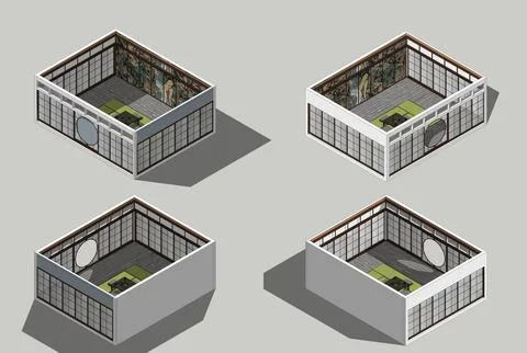 Isometric 3d interior views of Oriental Japanese Tearoom or tea house Illustrazione stock