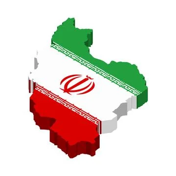 Isometric 3d map of Iran painted with national flag colors, isolated PNG Stock Illustration