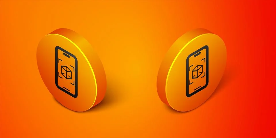 Isometric 3d modeling icon isolated on orange background. Augmented reality or Stock Illustration