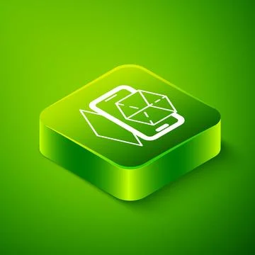 Isometric 3d modeling icon isolated on green background. Augmented reality or Stock Illustration