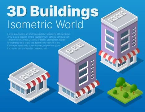 Isometric 3d module block district part of the city Stock Illustration